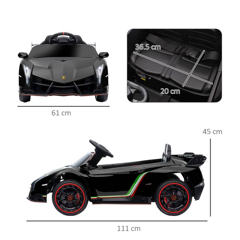 Lamborghini Veneno Licensed 12V Kids Electric Ride on Car w/ Portable Battery, Powered Electric Car w/ Bluetooth, Remote, for Aged 3-6, Black