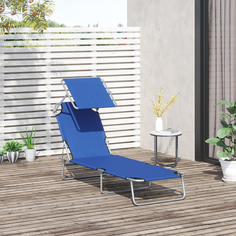 Reclining Chair Folding Lounger Seat Sun Lounger with Sun Shade Awning Beach Garden Outdoor Patio Recliner Adjustable, Blue