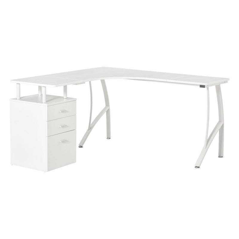 L-Shaped Computer Desk Table with Storage Drawer Home Office Corner Industrial Style Workstation, White