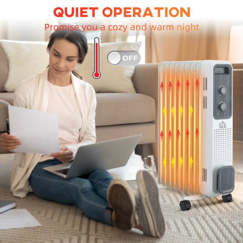 2180W Oil Filled Radiator, Portable Electric Heater, w/ Built-in 24-Hour Timer, 3 Heat Settings, Adjustable Thermostat, Safe Power-Off