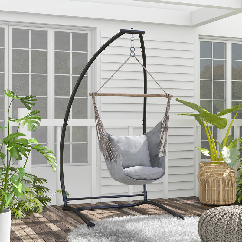 Hammock Chair Stand, C Shape Hanging Heavy Duty Metal Frame Hammock Stand for Hanging Hammock Air Porch Swing Chair, Black