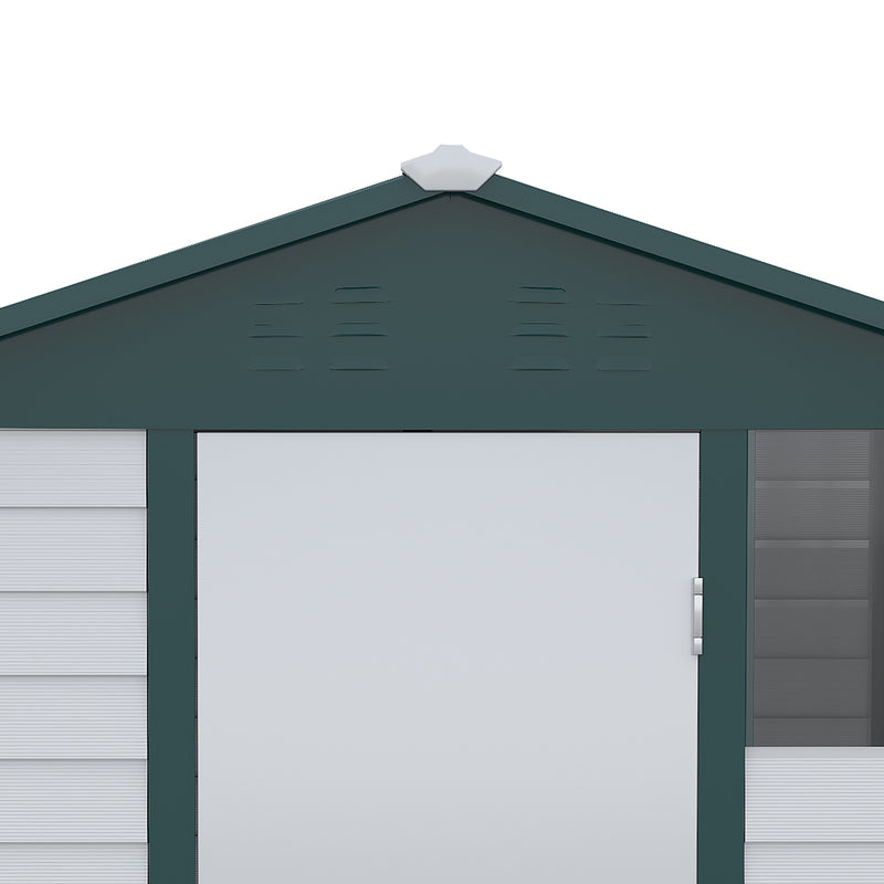 9FT x 6FT Galvanized Metal Garden Shed, Outdoor Storage Shed with Sloped Roof, Lockable Door, Tool Storage Shed for Backyard, Patio, White