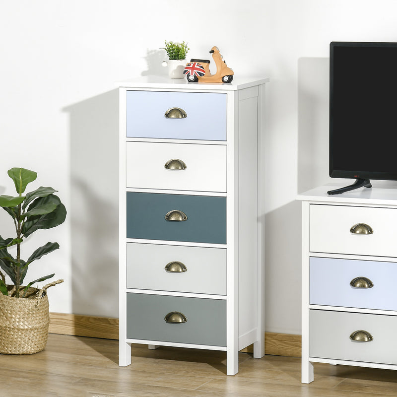 Chest of Drawers, 5-Drawer Dresser with Metal Handle, Slim Storage Organiser Unit for Living Room, Bedroom
