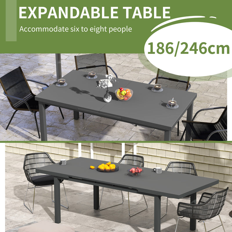 Aluminium Garden Table for 6-8, Extending Outdoor Dining Table Rectangle for Lawn Balcony - Charcoal Grey