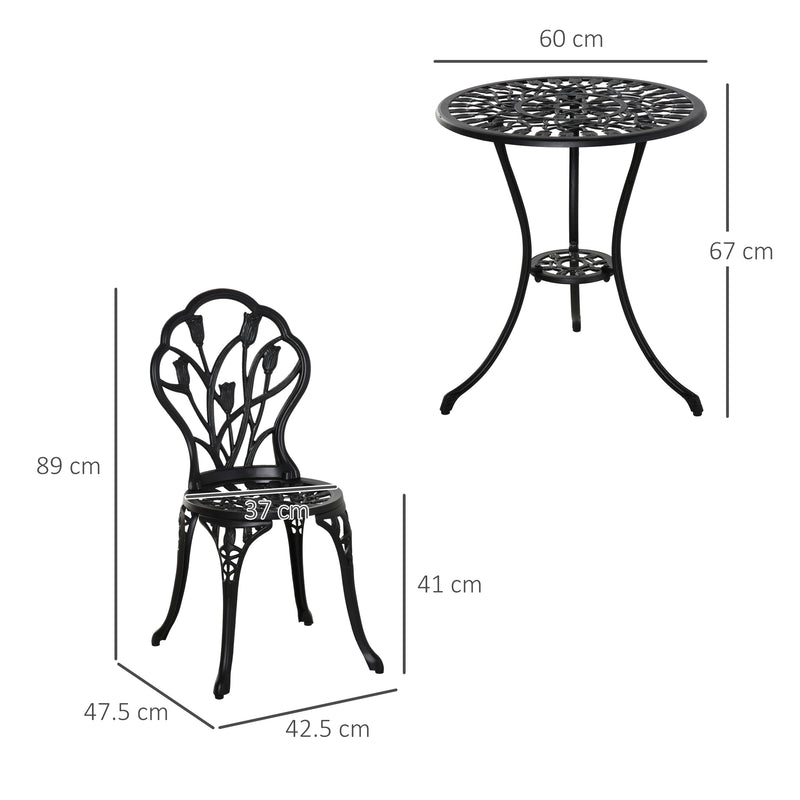 3 Piece Patio Bistro Set, Outdoor Aluminium Garden Table and Chairs with Umbrella Hole for Balcony, Black