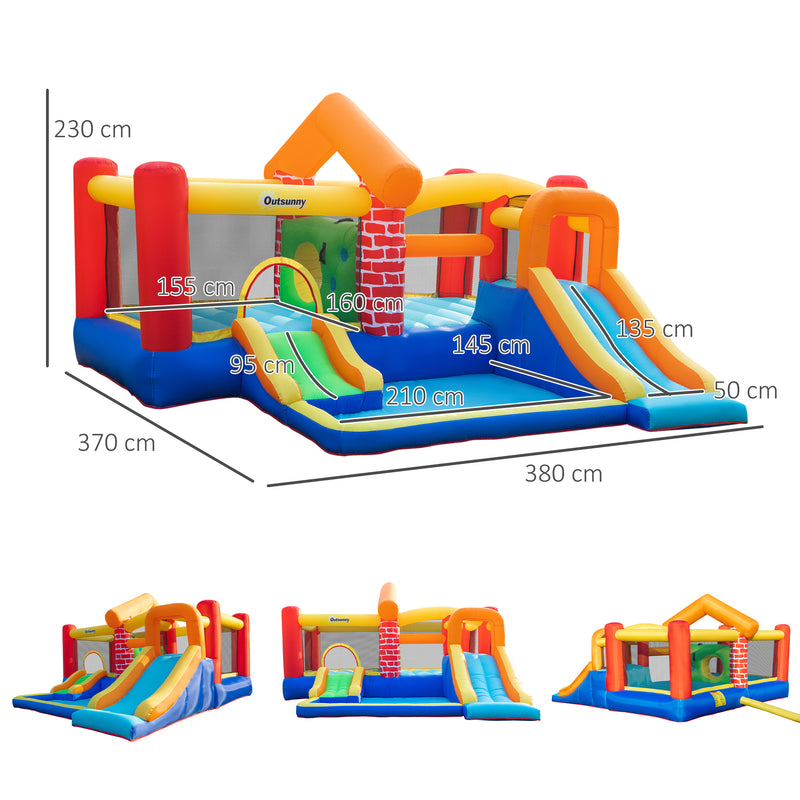 4 in 1 Kids Bounce Castle Extra Large Double Slides & Trampoline Design Inflatable House Pool Climbing Wall for Kids Age 3-8, 3.8x3.7x2.3m