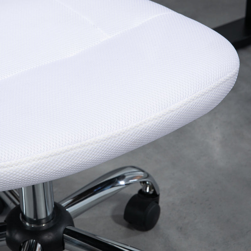 Computer Desk Chair, Mesh Office Chair with Adjustable Height and Swivel Wheels, Armless Study Chair, White