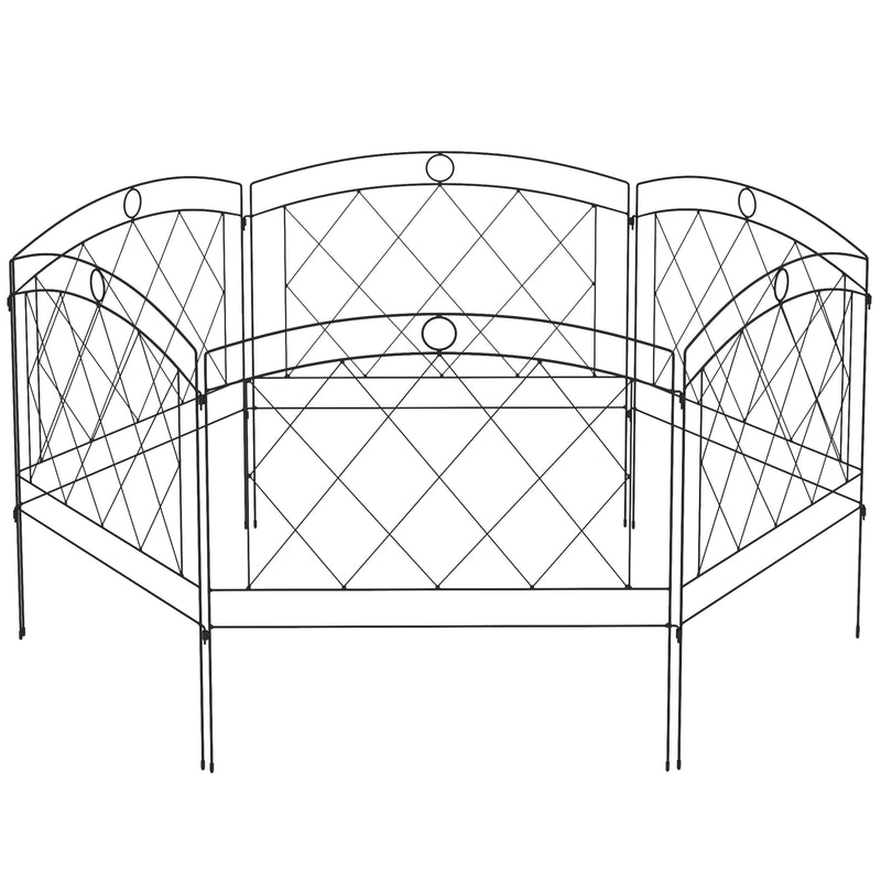 Metal Decorative Outdoor Picket Fence Panels Set of 6, Black