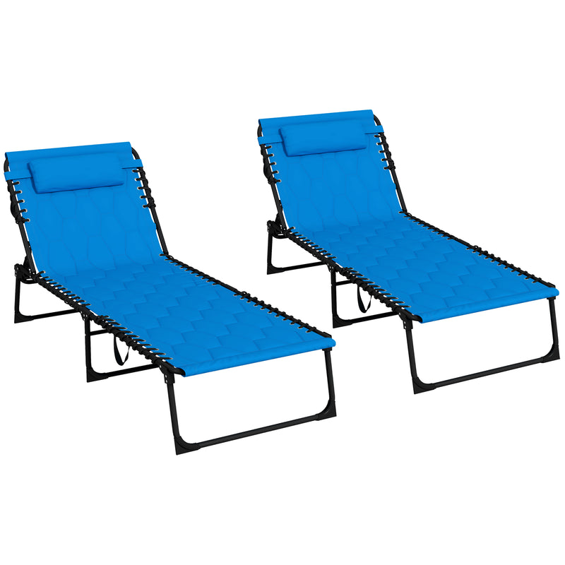 Foldable Sun Lounger Set with 5-level Reclining Back, Outdoor Tanning Chairs w/ Padded Seat, Outdoor Sun Loungers w/ Side Pocket
