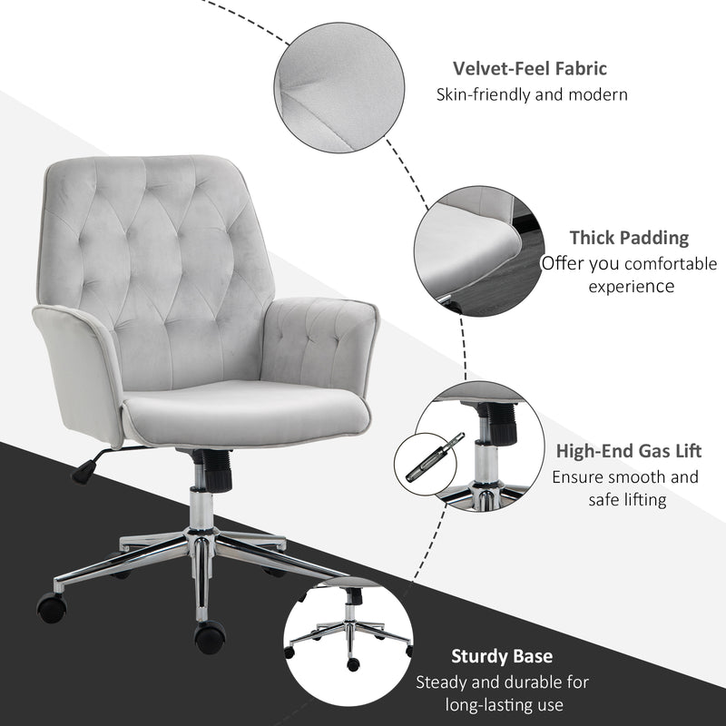 Linen Computer Chair with Armrest, Modern Swivel Chair with Adjustable Height, Light Grey