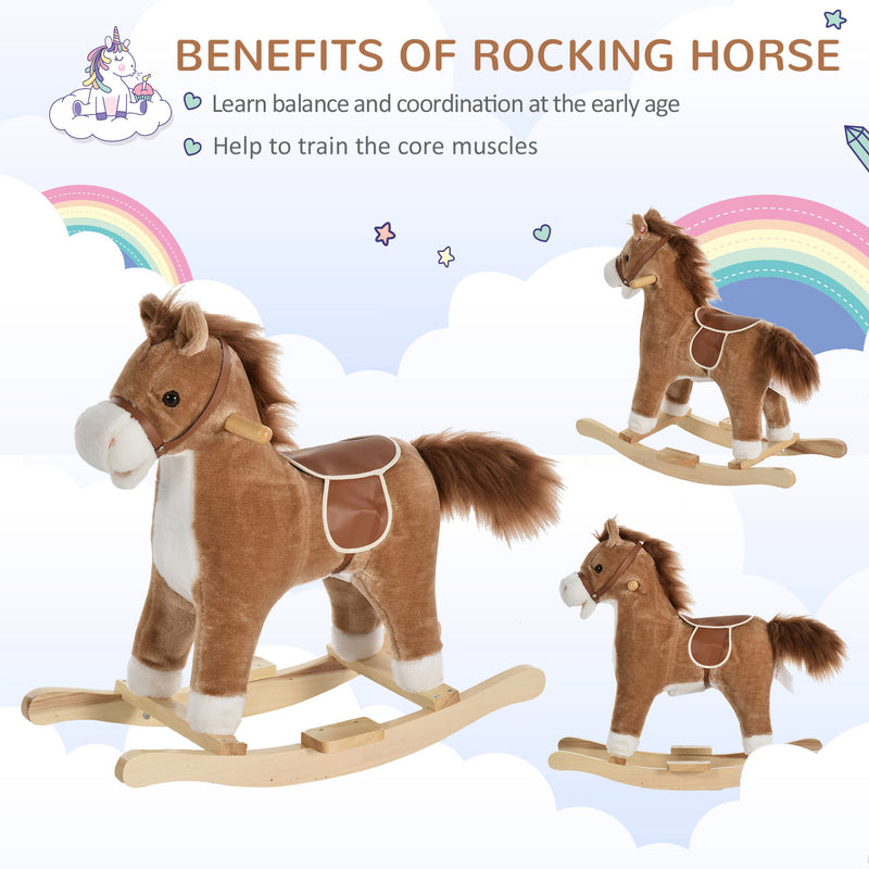 Kids Ride On Plush Rocking Horse w/ Sound Brown