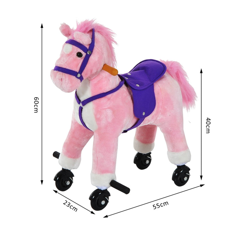 Rocking Horse W/Rolling Wheels and Sound-Pink