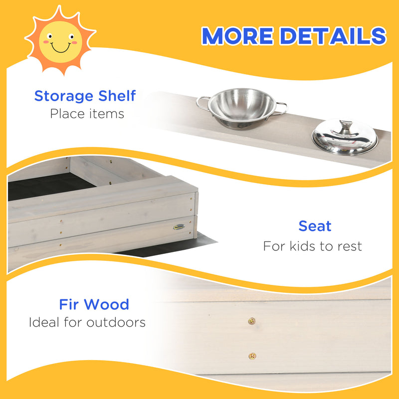Kids Wooden Sandbox w/ Canopy, Kitchen Toys, Seat, Storage, for 3-7 Years Old Outdoor Play