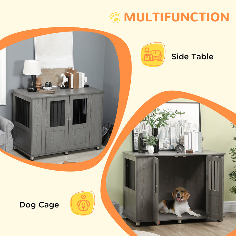 Dog Crate Furniture End Table, Pet Kennel for Extra Large Dogs with Magnetic Door Indoor Animal Cage, Grey, 116 x 60 x 87 cm