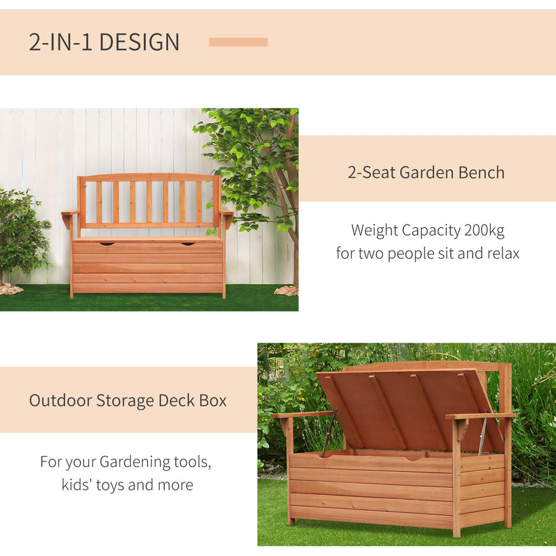 Outdoor Garden Storage Bench Patio Box All Weather Deck Fir Wood Solid Seating