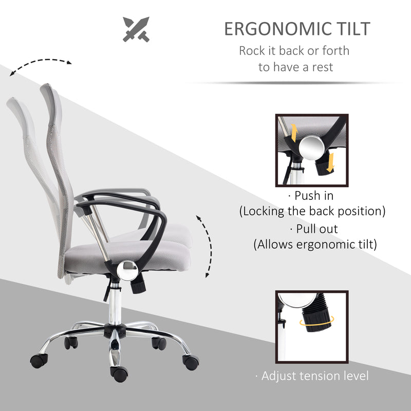 Ergonomic Office Chair Mesh Chair with Adjustable Height Tilt Function Light Grey