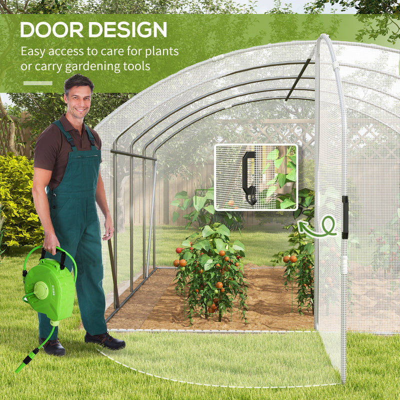 Polytunnel Greenhouse Walk-in Grow House with UV-resistant PE Cover, Door, Galvanised Steel Frame, 4 x 3 x 2m, White