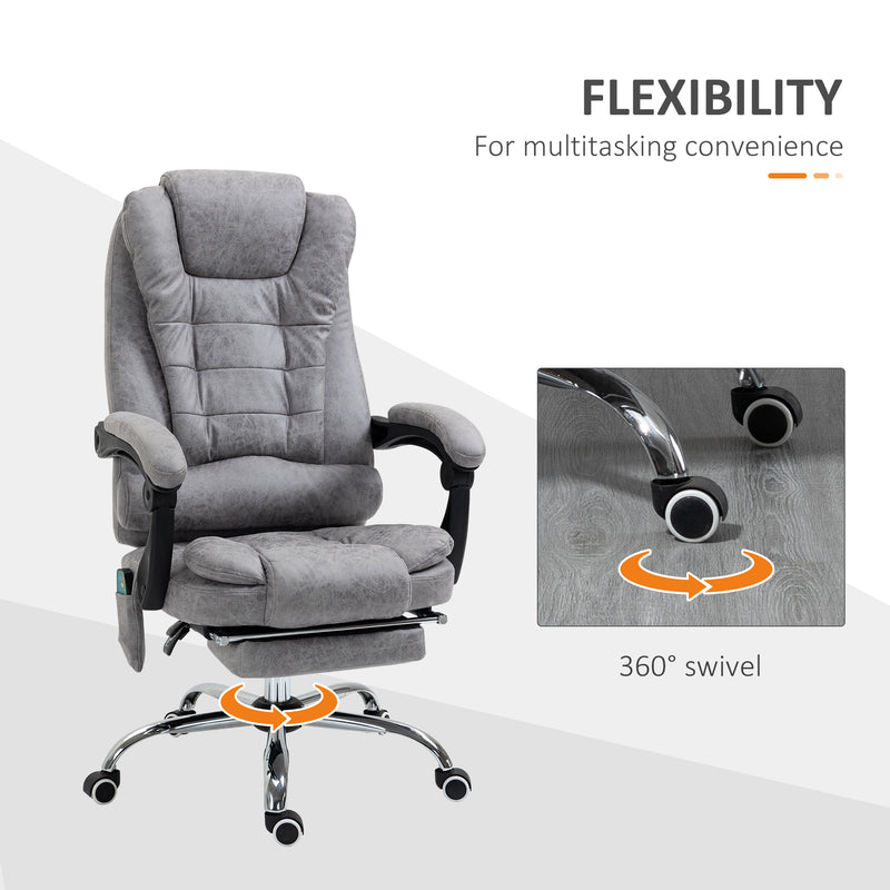 Heated 6 Points Vibration Massage Executive Office Chair Adjustable Swivel Ergonomic High Back Desk Chair Recliner with Footrest Grey
