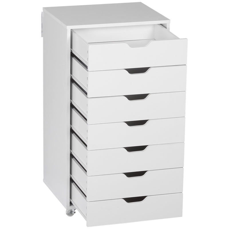 Vertical Filing Cabinet, 7-drawer File Cabinet, Mobile Office Cabinet on Wheels for Study, Home Office, White