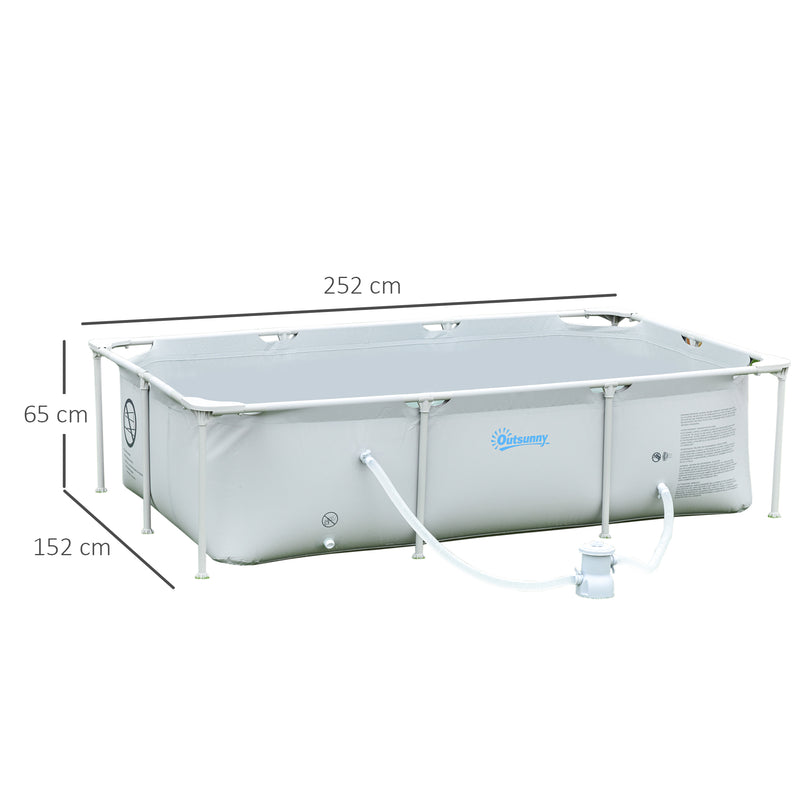 Steel Frame Pool with Filter Pump and Filter Cartridge Rust Resistant Above Ground Pool with Reinforced Sidewalls, 252 x 152 x 65cm, Grey
