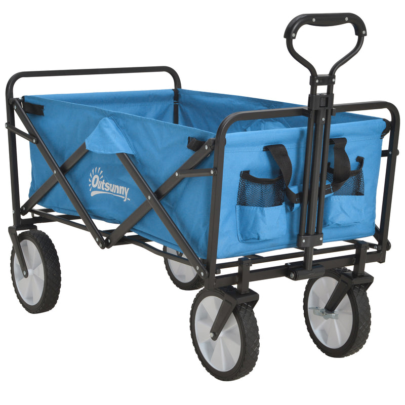 Garden Trolley Cart Folding Cargo Wagon Trailer Trolley for Beach Garden Use with Telescopic Handle - Blue