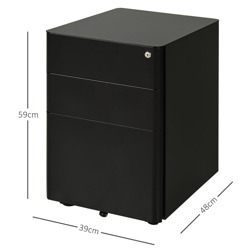 3-Drawer Lockable File Cabinet for Letter/legal/A4, Steel Metal Filing Cabinet,Home Office File Storage Cabinet with Wheel, Black