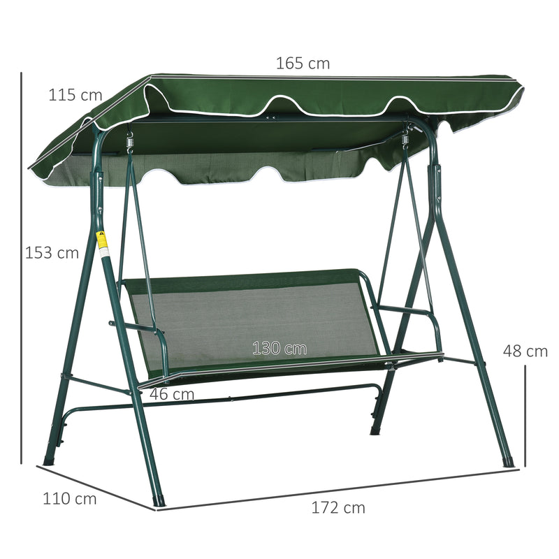3 Seater Garden Swing Chair W/ Adjustable Canopy, Garden Swing Seat with Steel Frame, Padded Seat, Green