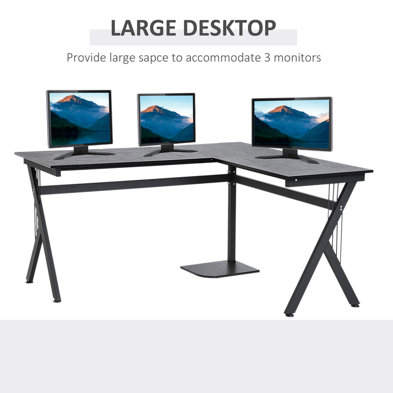 L-Shaped Corner Computer Desk Laptop Workstation PC Table Home Office With CPU Stand Black