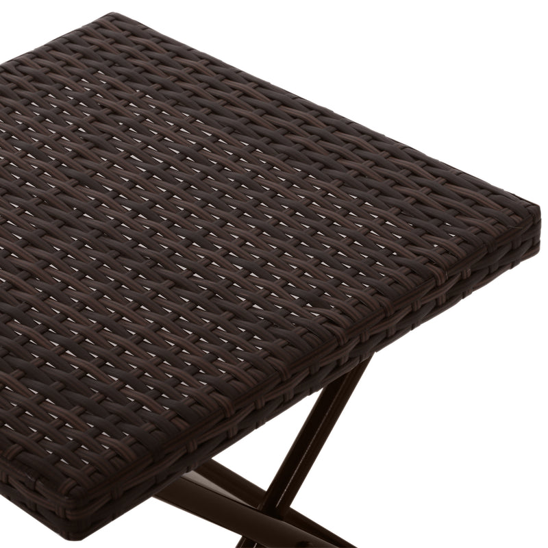 Garden Small Folding Square Rattan Coffee Table Bistro Balcony Outdoor Wicker Weave Side Table 40H x 40L x 40Wcm Brown