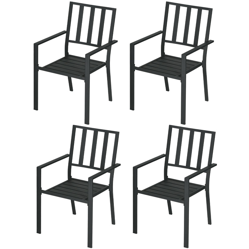 4 PCs Patio Dining Chairs with Metal Slatted Design, Black