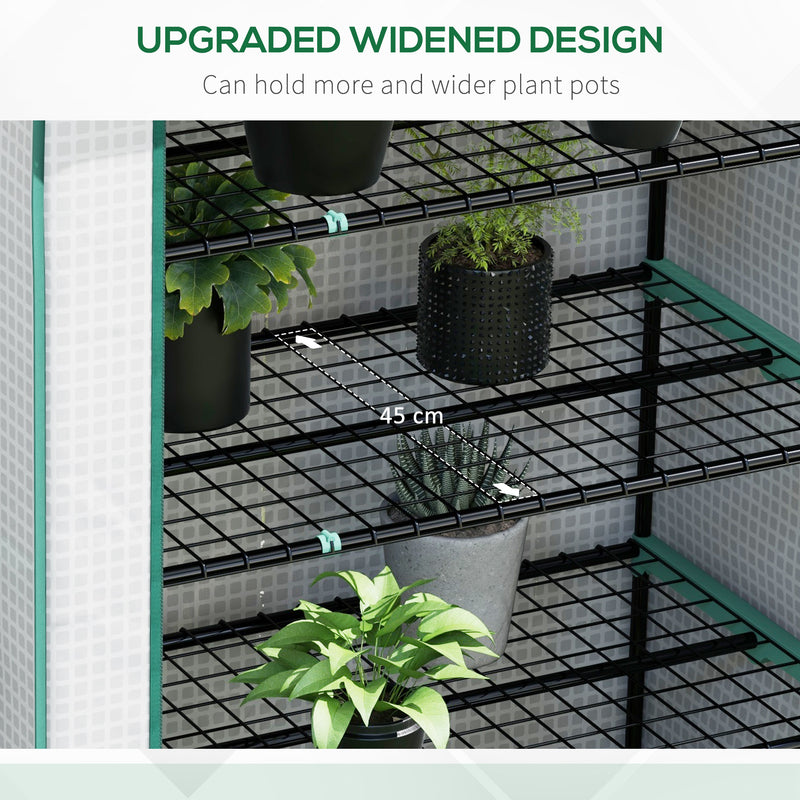 5 Tier Widened Mini Greenhouse w/ Reinforced PE Cover, Portable Green House w/ Roll-up Door & Wire Shelves, 193H x 90W x 49Dcm, White