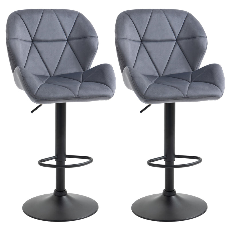 Set of 2 Adjustable Bar stools With Backs , Armless Upholstered Swivel Counter Chairs, Barstools with Back, Footrest, Dark Grey
