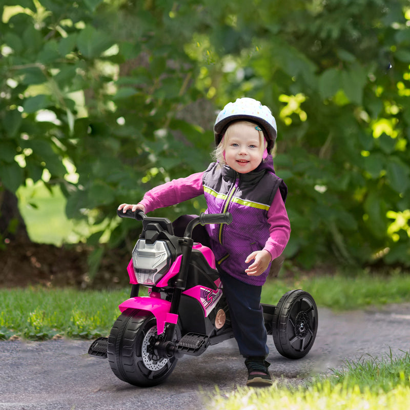 Motorcycle Design 3 in 1 Toddler Trike, Sliding Car, Balance Bike with Headlight, Music, Horn, Pink