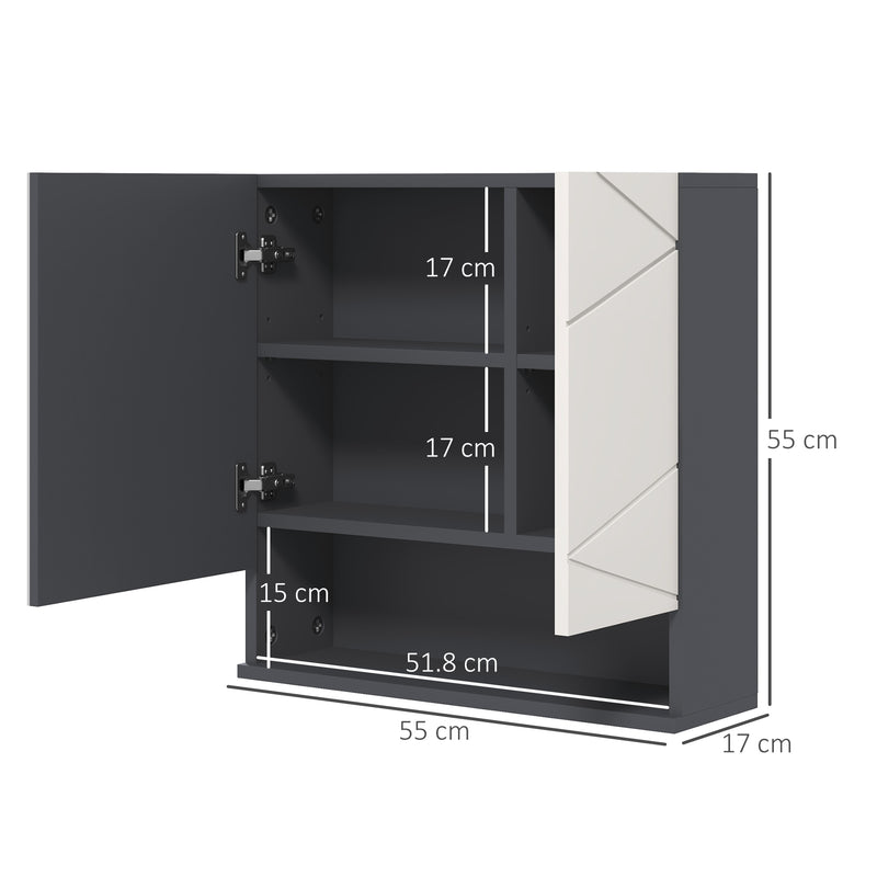 Bathroom Mirror Cabinet, Wall Mounted Bathroom Storage Cupboard with Adjustable Shelves, 55W x 17D x 55Hcm, Light Grey