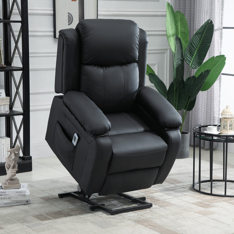 Electric Power Lift Recliner Chair Vibration Massage Reclining Chair with Remote Control and Side Pocket, Black