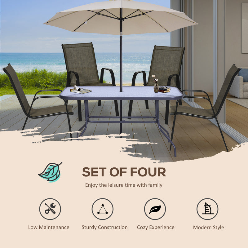 4 Piece Stackable Outdoor Garden Dining Chairs with High Backrest and Armrest, Breathable Mesh Fabric, Mixed Brown