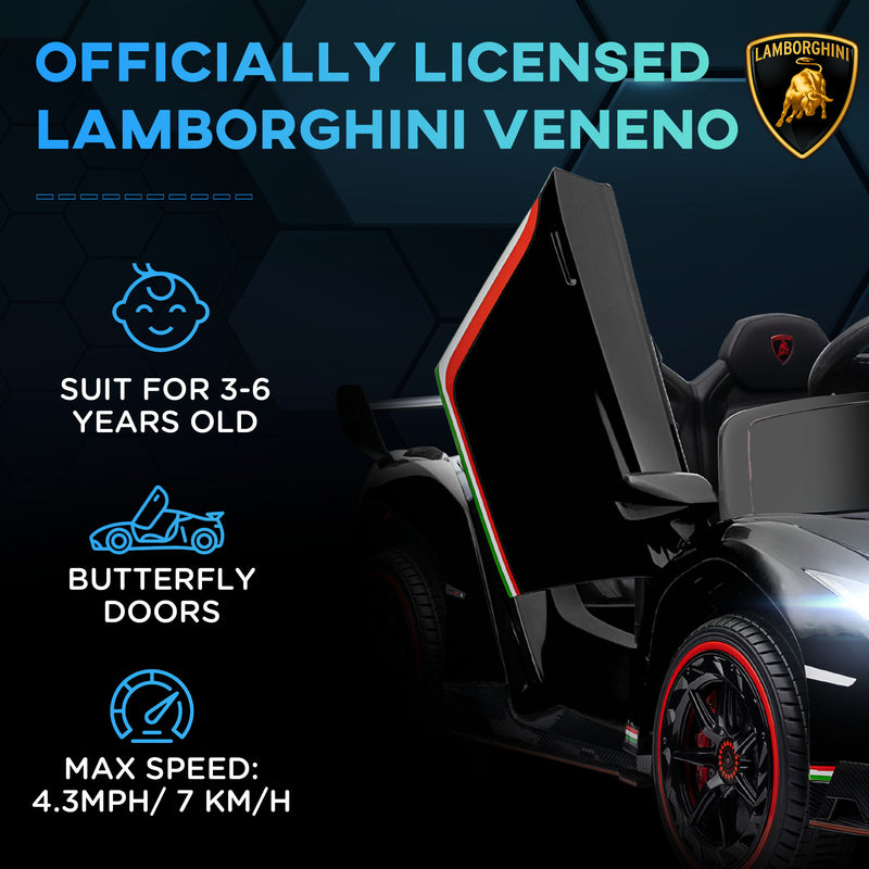 Lamborghini Veneno Licensed 12V Kids Electric Ride on Car w/ Portable Battery, Powered Electric Car w/ Bluetooth, Remote, for Aged 3-6, Black
