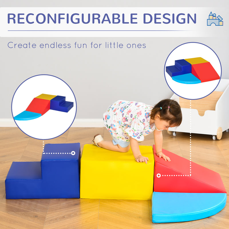 Soft Play 4-piece Climb and Crawl Foam Toddler Stairs and Ramp Colorful Children's Educational Software Activity Toys for Baby Preschooler