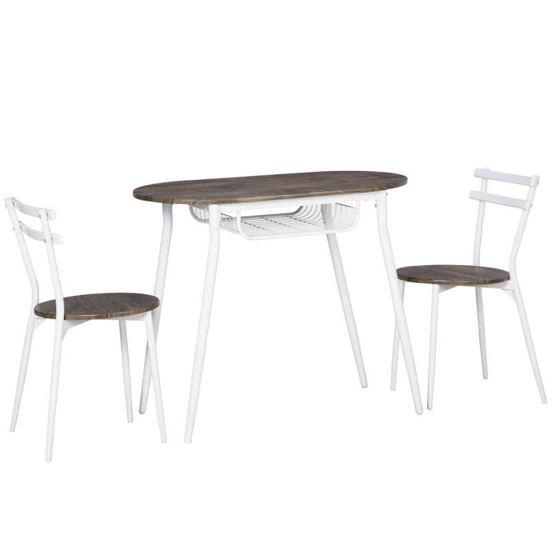 3-Piece Dining Table and Chairs Set, Oval Kitchen Table with 2 Chairs, with Wire Storage Shelf and Steel Frame, Natural