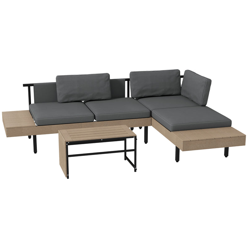 3-Piece L Shaped Garden Sofa Set with Sofa, Table, Cushions, HDPE, Garden Furniture Set for Poolside, Patio