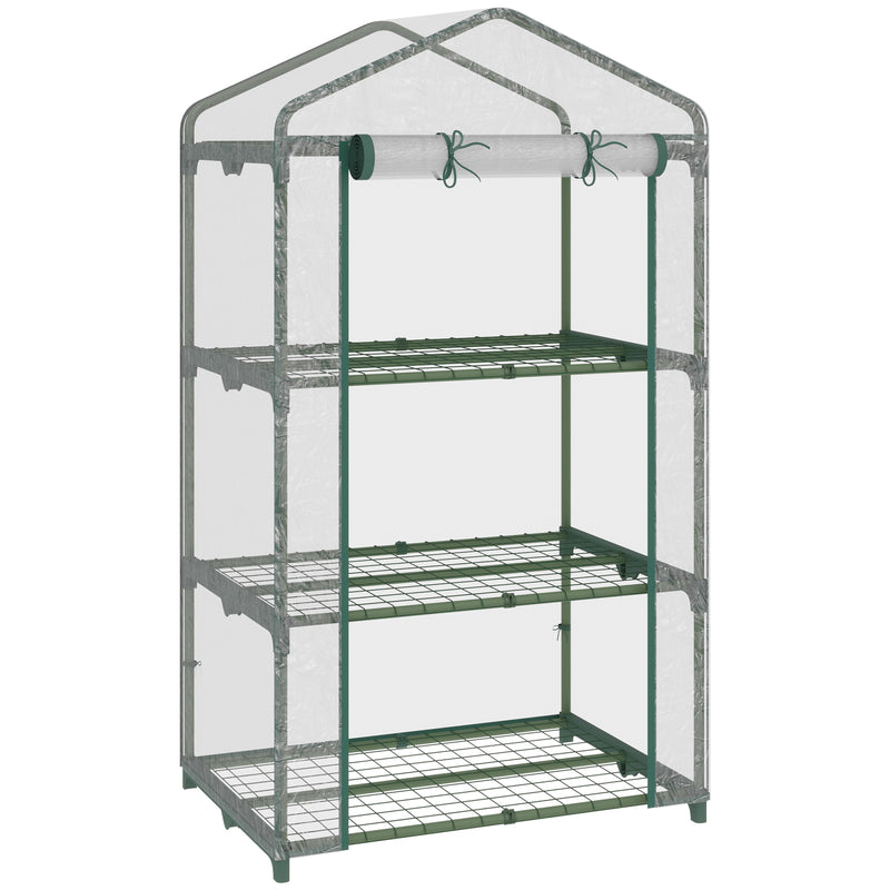 3 Tier Mini Greenhouse Portable Garden Grow House with Roll Up Door and Wire Shelves, 69L x 49W x 125H cm, Clear