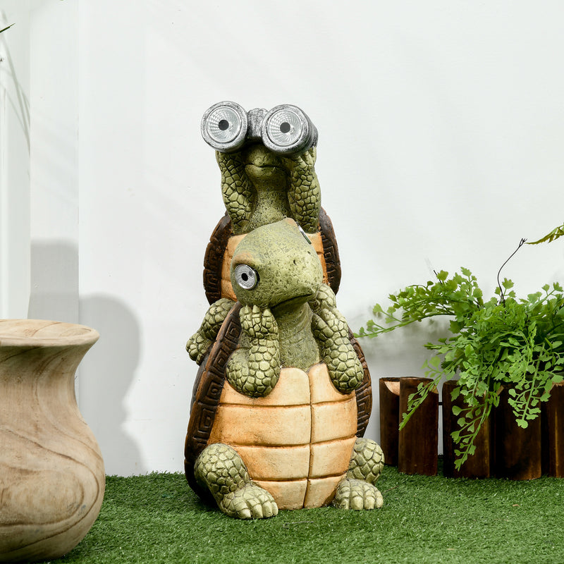 Vivid 2 Tortoises Garden Statue with Solar LED Light, Outdoor Ornament Art Sculpture Home Decoration for Porch, Deck, Grass