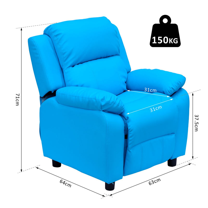 Kids Children Recliner Lounger Armchair Games Chair Sofa Seat PU Leather Look w/ Storage Space on Arms (Blue)