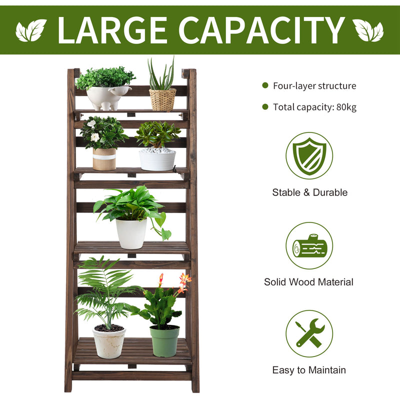 4-Tier Wooden Plant Shelf Foldable Plant Pots Holder Stand Indoor Outdoor 45L x 35W x 108H cm
