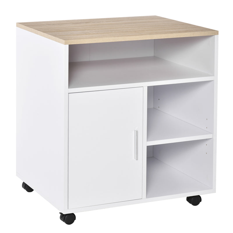 Multi-Storage Printer Stand Unit Office Desk Side Mobile Storage w/ Wheels Modern Style 60L x 50W x 65.5H cm - Oak