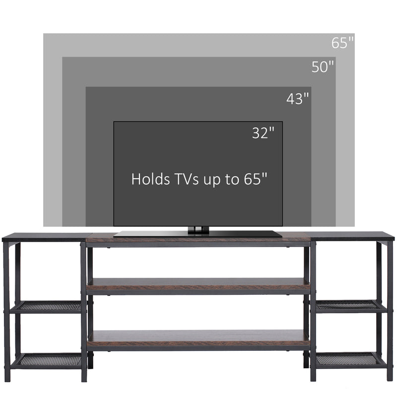 TV Unit Cabinet for TVs up to 65 Inches, Industrial TV Stand with Storage Shelves for Living Room, Brown and Black