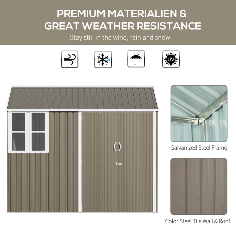 8 x 6 ft Galvanised Garden Shed, Outsoor Metal Storage Shed with Double Doors Window Air Vents for Patio, Lawn, Grey