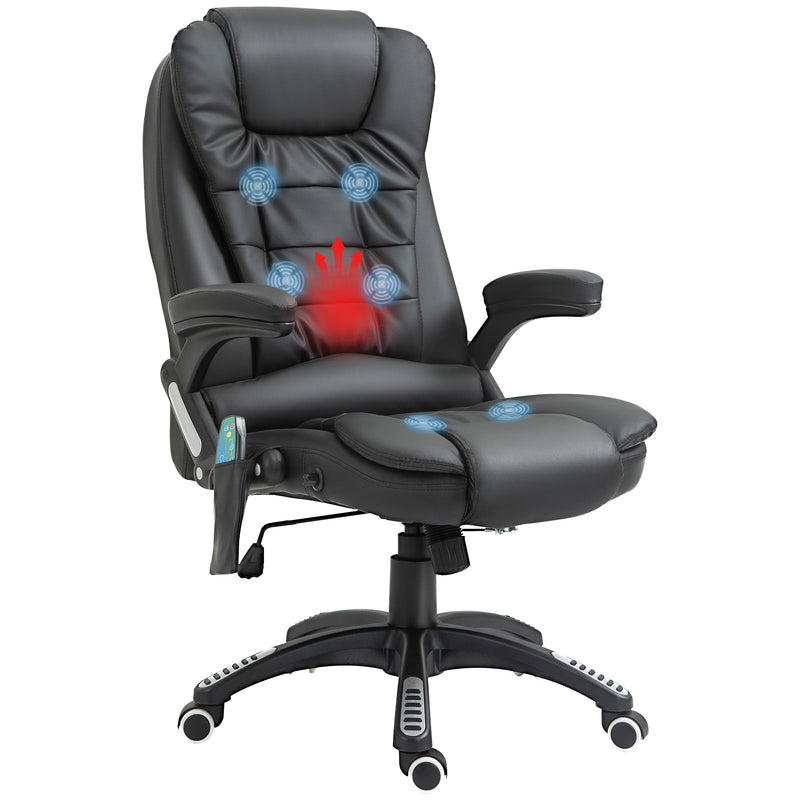 Massage Chair with Heat, High Back PU Leather Executive Office Chair W/ Tilt and Reclining Function, Black