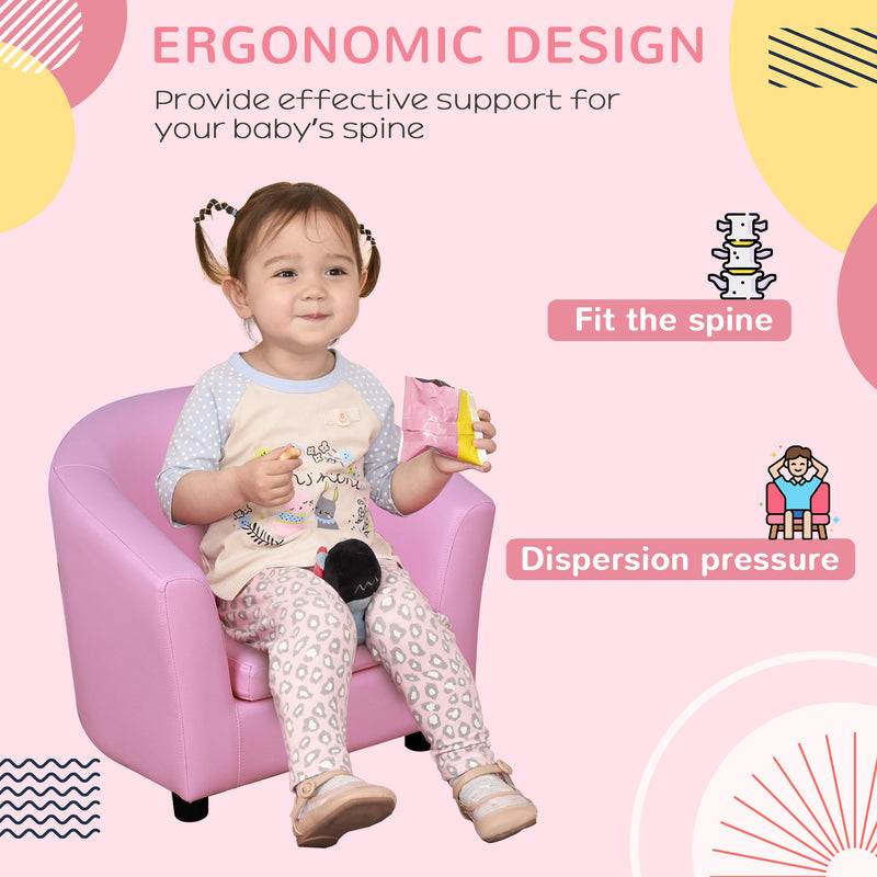 Kids Toddler Sofa Children's Armchair Footstool with Thick Padding, Anti-skid Foot Pads, 30 x 28 x 21cm, Pink