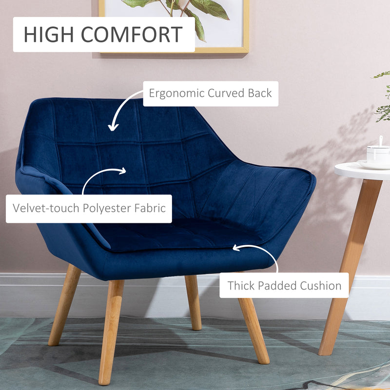 Armchair Accent Chair Wide Arms Slanted Back Padding Iron Frame Wooden Legs Home Bedroom Furniture Seating Set of 2 Blue